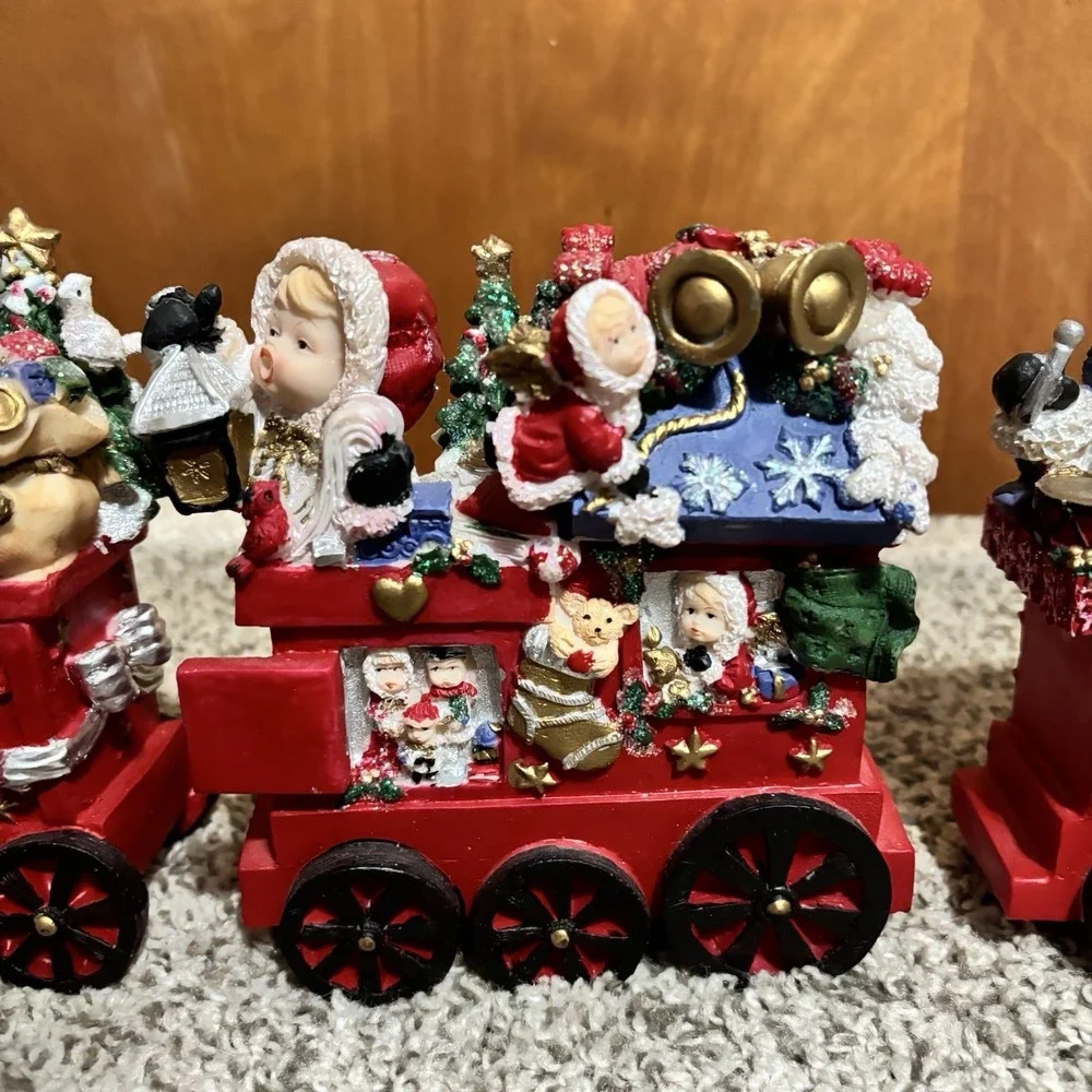 VTG Resin Christmas Train Set Santa Toys Children Presents Original Box